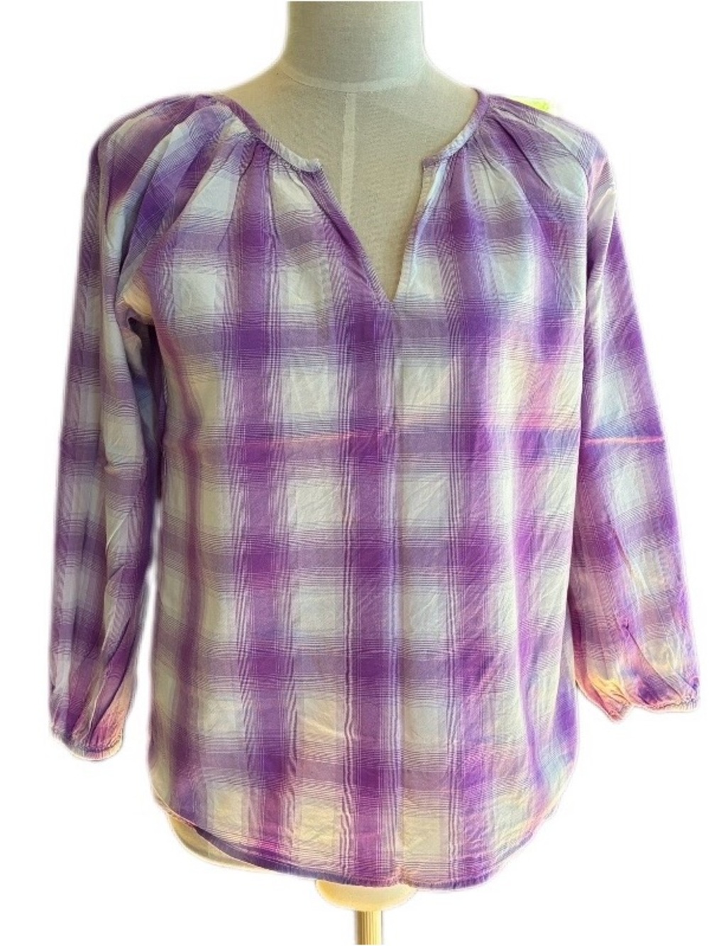 Ann Taylor Women's Lavender Plaid Peasant Blouse